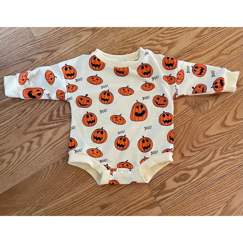 Baby Halloween Pumpkin Sweatshirt Onesie - Size 70 - NWOT
